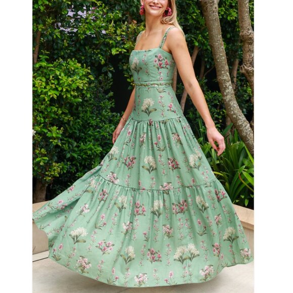 Agua by Agua Bendita Lima green linen extra long dress - Picture 2 of 13